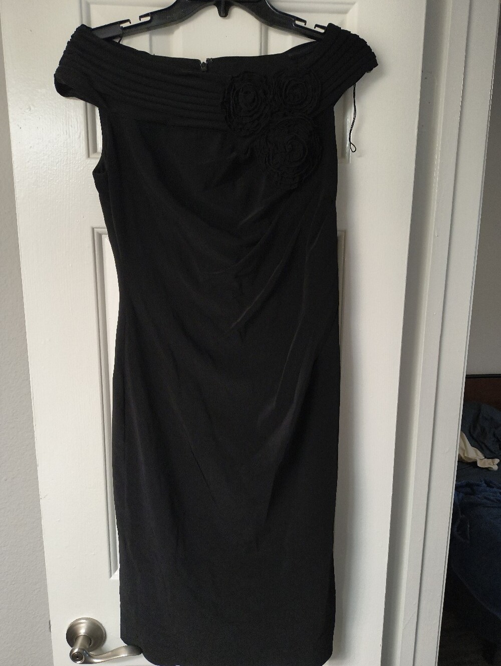 Adrianna Papell Black Rosette Sheath Dress – Size 4